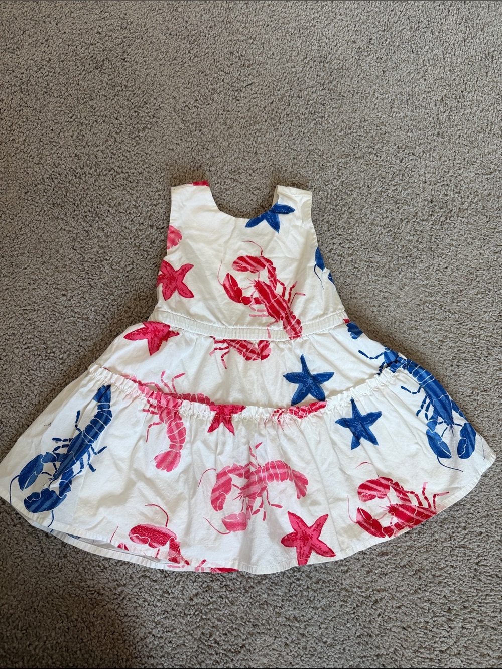 Girls' 2T Crewcuts White Sundress with Red Lobster & Blue Starfish Print